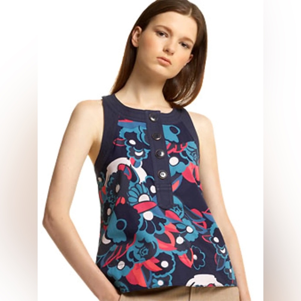 Marc by Marc Jacobs - Retro Blue and Pink Floral Print Tank Top - Size 6